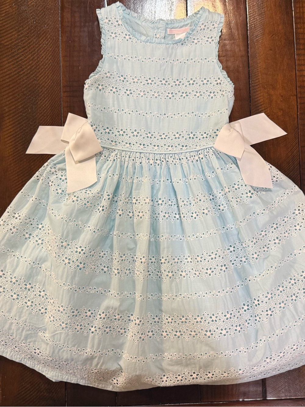 Janie and Jack Pale Blue Eyelet Dress with Side Bows size 5